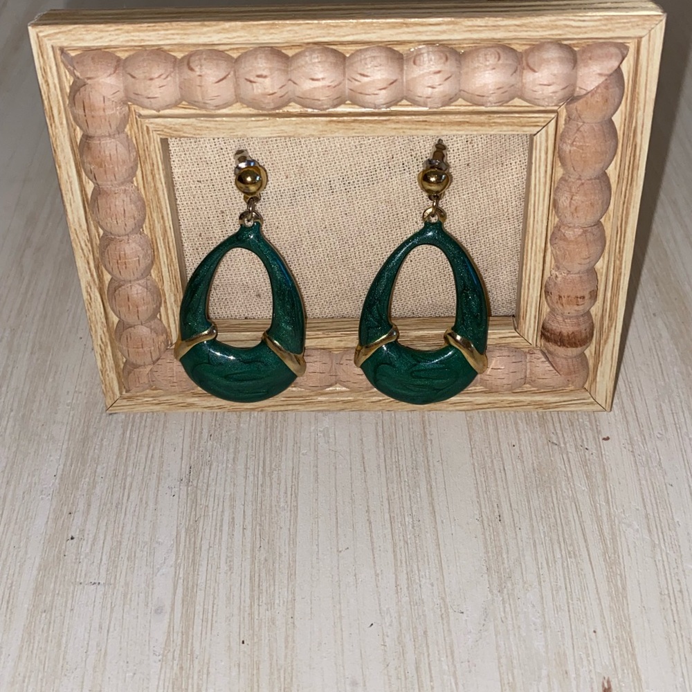 Vintage Green Teardrop Hoop Earrings - Women Jewelry